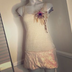 Japan Avant Garde Gold Mini Dress Feather Brooch